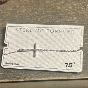 STERLING SILVER‎ SIDEWAYS CZ CROSS BRACELET